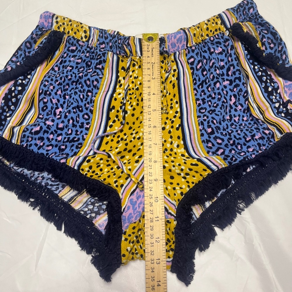 Peter‎ Alexander Mixed Animal Print Pajama Shorts Blue Yellow Fringe Medium - Picture 2 of 6